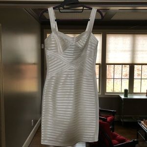 BCBG white dress with mesh stripes